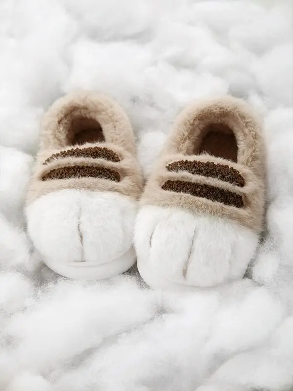 Women's Cute Cartoon Cat Paw Design Plush Slippers, Casual Soft Comfortable Home Slippers, Warm Slippers for Indoor & Outdoor Use for Fall & Winter, Trending Shoes, Footwear fur slipper