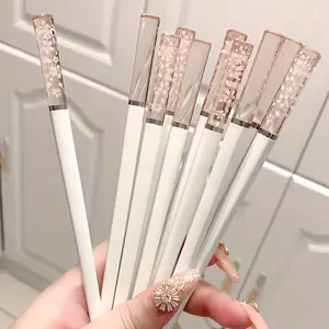 5-Piece Set of Amber Cherry Blossom Pattern Chopsticks-Antibacterial, Dishwasher-Washable, Durable Wooden Appearance Pet Chopsticks, Suitable for Families and Restaurants-Perfect Gift for Festivals (Halloween, Hanukkah, Christmas, Easter, Thanksgiving)