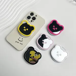 Cute Bear Mirror Magnetic Socket Grip Magnetic type and sticker type Stand Phone Holder For Magsafe IPhone Mac Samsung