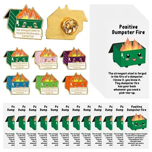 Dumpster Fire Pin Sets Humorous Employee Appreciation Gift for Nurse Teacher IT Service Industry Workers Coworkers Team Leader Dumpster Fire Pins with Affirmation Cards and Bags Emotional Support Gift Decorative for Jackets Hats Backpacks