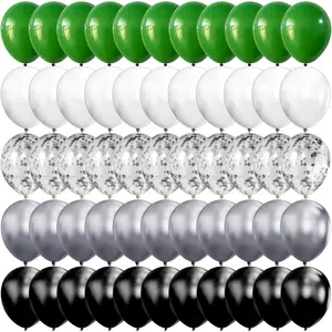 100PCS Green Silver Black White Balloon Chrome Metallic and Confetti Balloons for Graduation Birthday Baby Shower Game Party Decorations