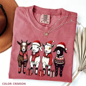 Comfort Colors Christmas Goat T-Shirt, Cute Western Goats Tee, Country Christmas Top for Mom, Funny Holiday Animal Lover Shirt, Farm Goat Gift Xmas Outfit