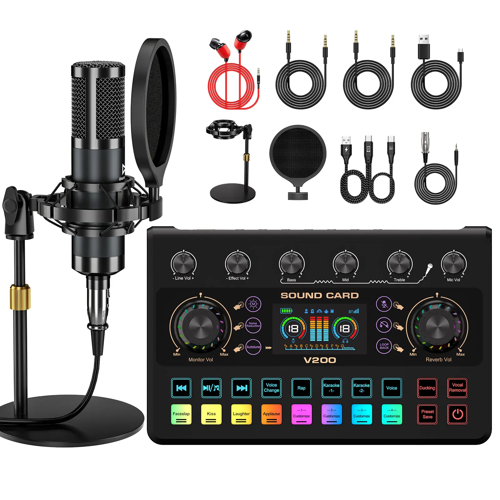 Ideanthro V200-P15 Professional Live Streaming Sound Card | Multi-Platform Audio Mixer with 5 Voice Modes, 10+ Sound Effects, Independent EQ & Noise Reduction