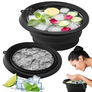 Face Bowl for Ice with Built-in Ice Tray Collapsible Silicone Facial Ice Bath Bowl Reusable Cold Plunge Basin Portable for Home Camping Travel Cold Bath Spa Tool Black Purple Gifts Calming Daily Therapy Tightening