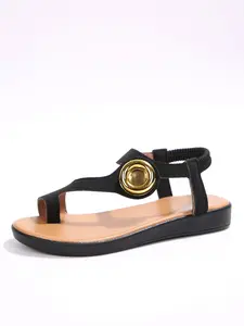 New Women's Sunflower Print Flat Sandals, Hook Closure, Bohemian Style, Open-Toe Casual Design, Perfect for Spring and Summer, Adjustable Strappy Sandals