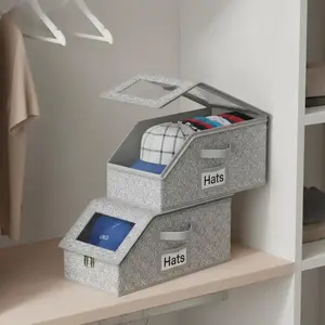 Baseball Cap Storage Box, 2 Counts Stackable Hat Storage Box, Durable Hat Storage Organizer with Lid, Home Organizer for Bedroom, Closet, Living Room, Multifunctional Storage Bin
