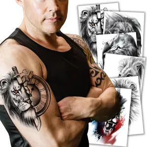 6 Lion Temporary Tattoo Stickers, Waterproof Long-Lasting Realistic Tattoos, Unisex Adult Body Art Decorations, Western Gothic Watercolor Styles, Temporary Tattoo Kit