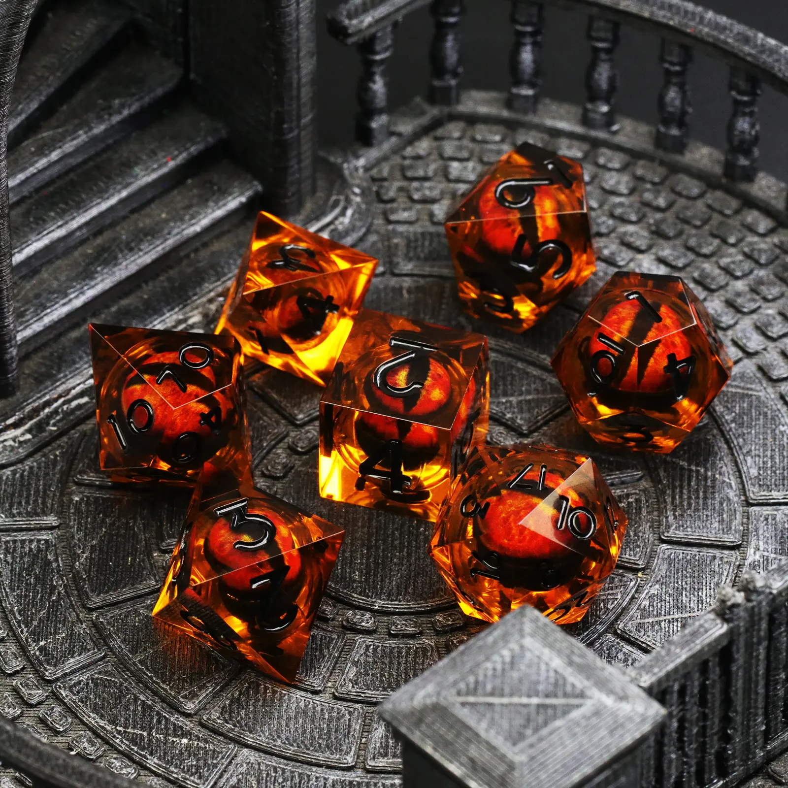 FONVGOGO 7-Dice Liquid Core Dragon Eye Sharp Edge Resin RPG Dice Set, Polyhedral Collectibles for Dungeons and Dragons Beholder Players, Wet-Ready Decorative Accessory