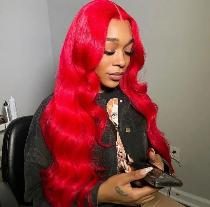 [Live Only]Tuneful 180% Density Hot Red Wig Human Hair Body Wave Red 13x6 HD Transparent Lace Front Wigs Human Hair Pre Plucked HD Transparent Lace Frontal Wigs 13x6 Red Straight Wigs Hair for Women