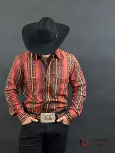 Wrangler Men's Red Checotah Snap Long-Sleeve Shirt 1473 - Casual Menswear, Menswear Tops, Classic Country Shirt, Tribal Design