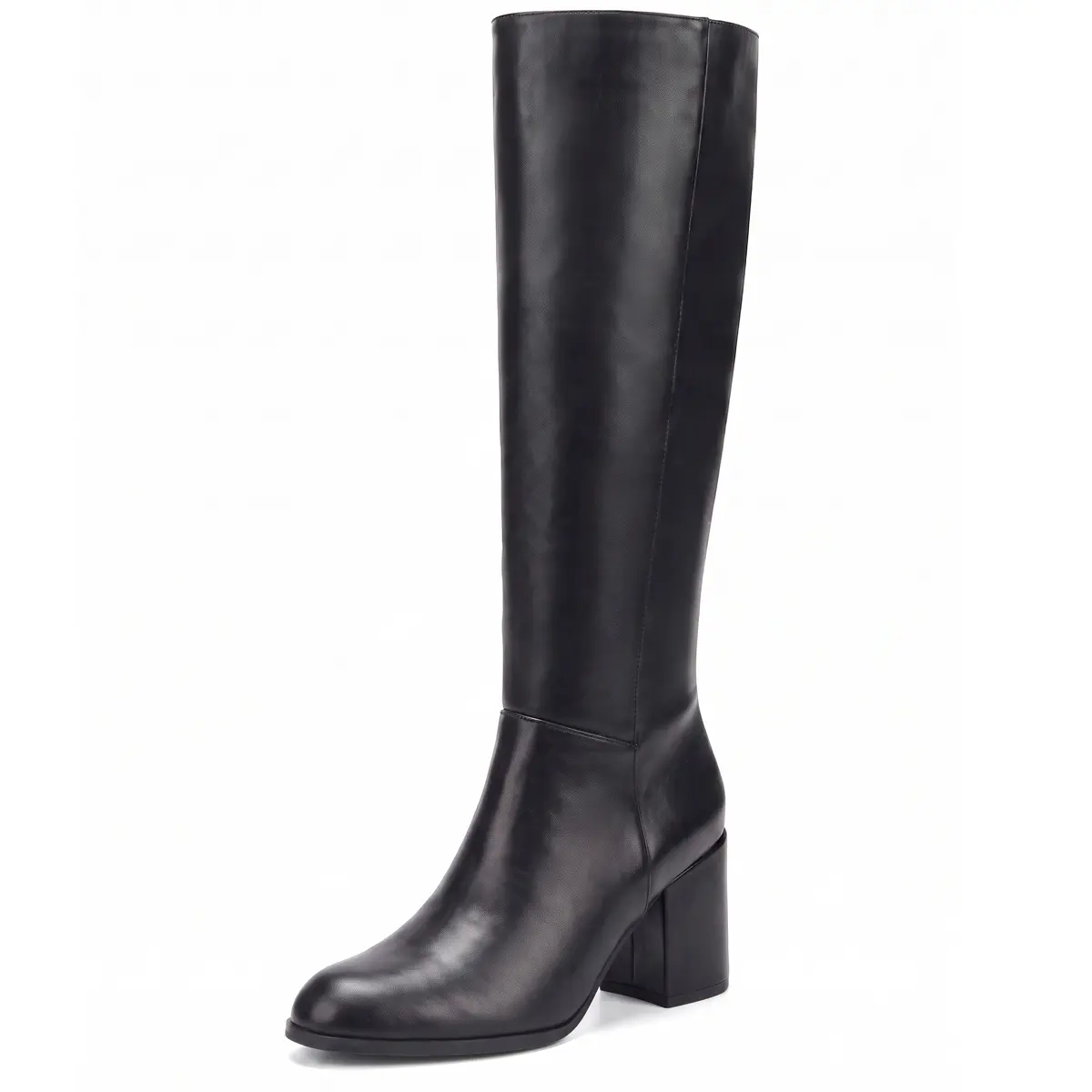 Women's Black Round Toe Block Heel Knee High Boots, Side Zipper Tall Fashion Boots for Women Fall Winter Daily Dressy Wear