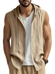Men's Solid Color Linen Vest Jacket, Loose Casual Comfy Sleeveless Outerwear, Sleeveless Waistcoat for Daily Wear, Men's Clothes for Outdoor Work, Tops