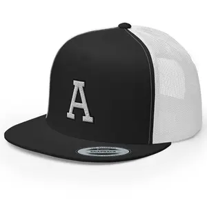 RIVEMUG Initial Letter A Embroidered Premium Trucker Hat Flat Bill High Crown Adjustable Cap