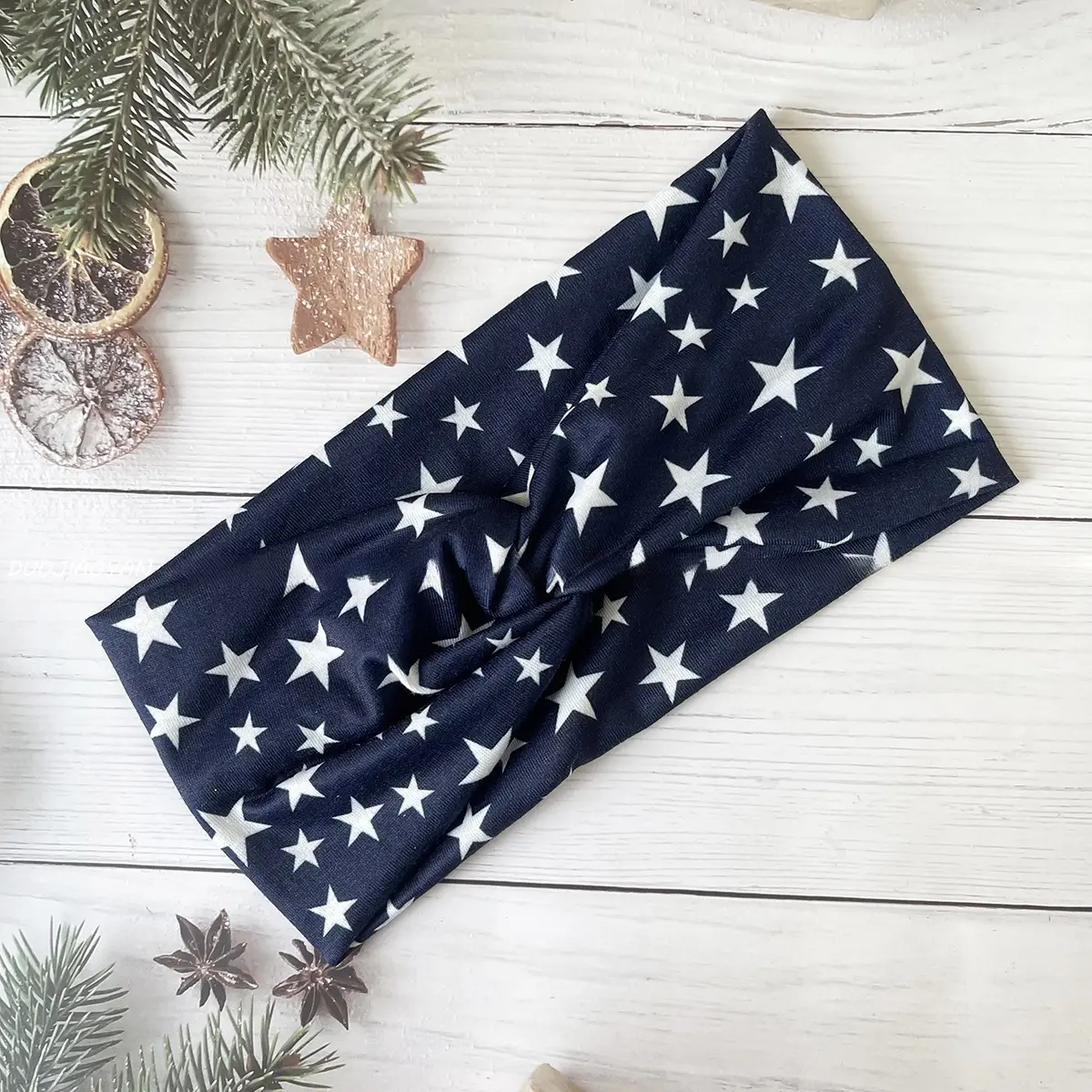 Unisex Polyester Wide Fit Breathable Fashionable Knotted Sports Sweatband - American Flag Star Headband for Running, Holiday Events (1 Size)