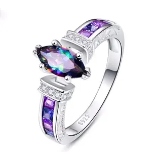 Blueish Purple Marquise Cut With Channel Set Stones Ring and Ring Box