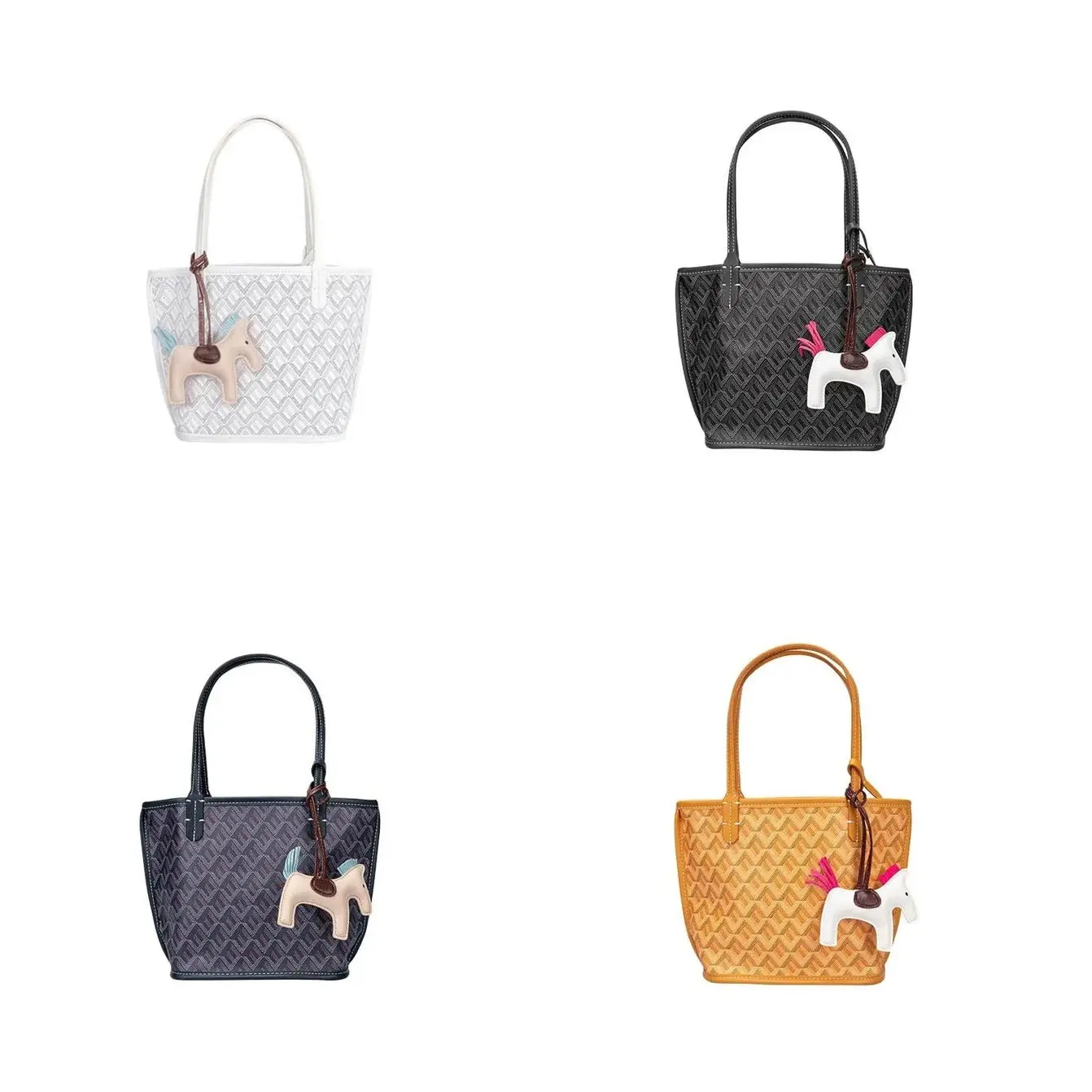 Large Capacity Lightweight Monogram Tote Bag with Horse Charm – Versatile Everyday Shoulder Bag for Women