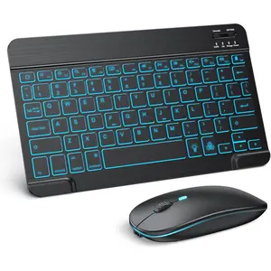 Bluetooth Keyboard and Mouse Combo for iPad - Rechargeable Wireless Keyboard & Mouse with 7-Color Backlit Compatible with iPad 10th/9th/8th Gen, iPad Pro/Air/Mini, iPhone15/14/13 Pro, Black
