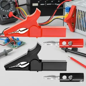 Red Black Alligator Clip Set with Banana Plugs, High Conductivity Copper Circuit Test Clips, Insulated Multimeter Test Leads, Professional Electrical Tools & Repair Accessories.