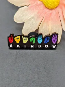 Colorful "RAINBOW" Sign Language Brooch, LGBTQ Pride ASL Enamel Pin, Alloy Lapel Badge for LGBTQ & Deaf Community