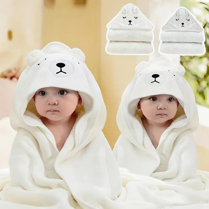 Kids' Cute Bear Hooded Bath Towels for Babies - Ultra-Soft Absorbent Flannel Wrap Blankets & Bathrobes, Suitable for Newborns & Toddlers, Cute Animal Bathrobes