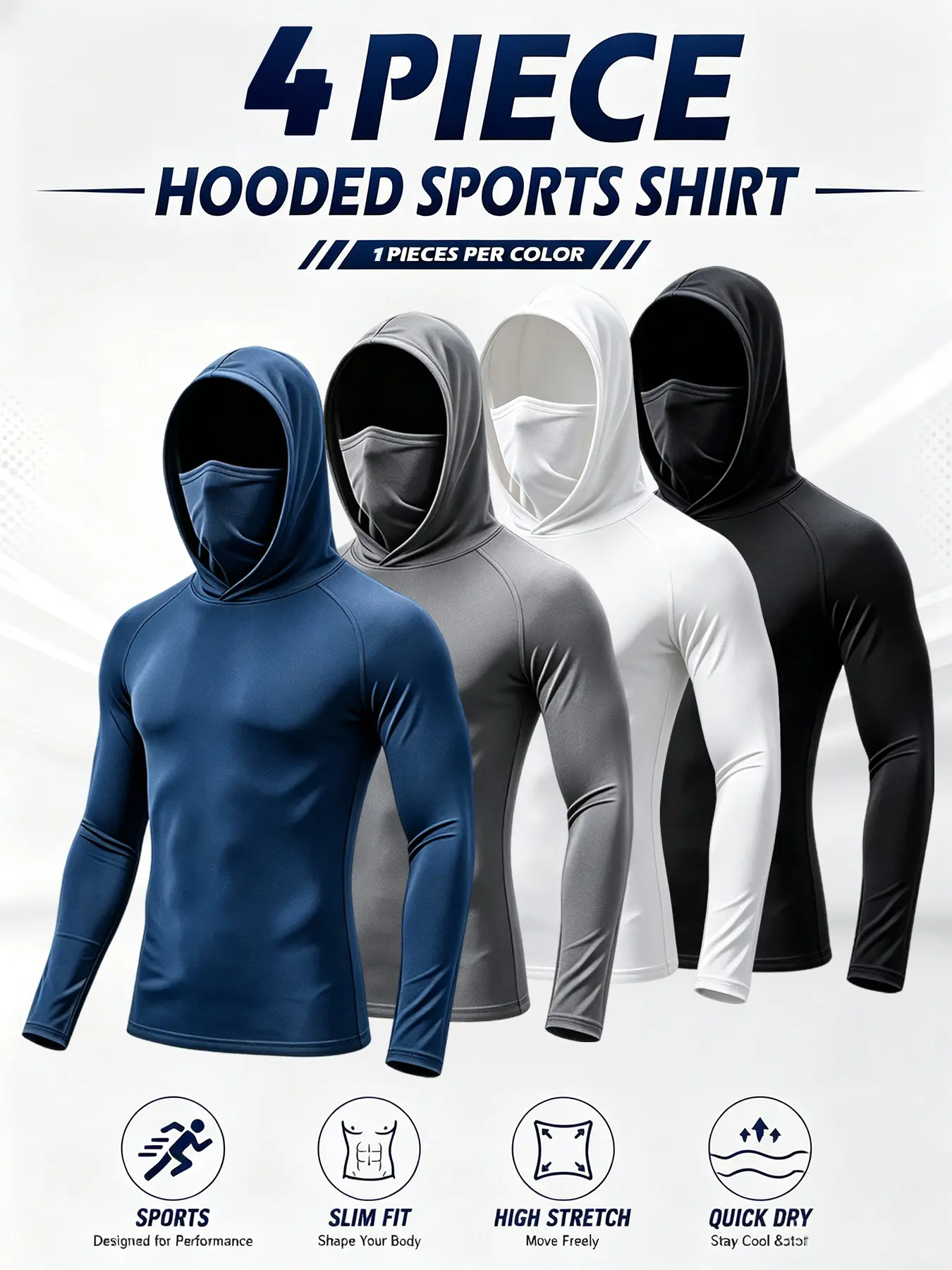 Men's 3/6-Pack Polyester Hooded Shirts with Built-in Mask - UPF 50+ Sun Protection Fishing Shirts, Athletic Activewear Tops (Runs Small) for Outdoor Sports