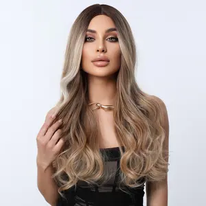 Women's Full Length Natural Looking Deep Wavy Curly Synthetic Full Machine Wig, Heat-Resistant Ombre Brown with Floating glueless Hair (Fashion Accessories Hair Extension), Natural Looking Wig Deep Wavy Wigs,summervibes