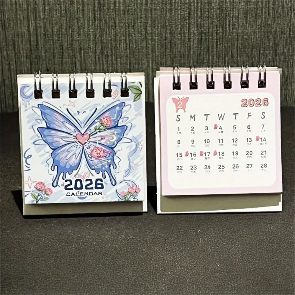 2026 Butterfly Romantic Small Desk Calendar, Cute Student Mini Calendar, High Value Desktop Decoration Gift for Birthday Christmas Graduation