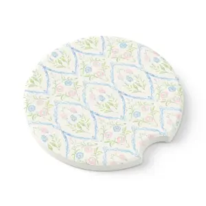 Cottage Garden Floral Soapstone Car Coaster, Cute Car Cup Holder Coaster, Absorbent Stone Car Accessories