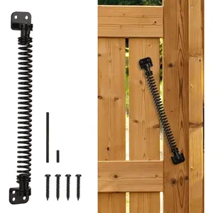 11-1/2" Heavy Duty Self Closing Gate Spring, Automatic Outdoor Fence Gate Closure Hardware, Adjustable Spring Loaded Gate Latch with Tool for Wooden & Vinyl Fence, Black 1 Pack