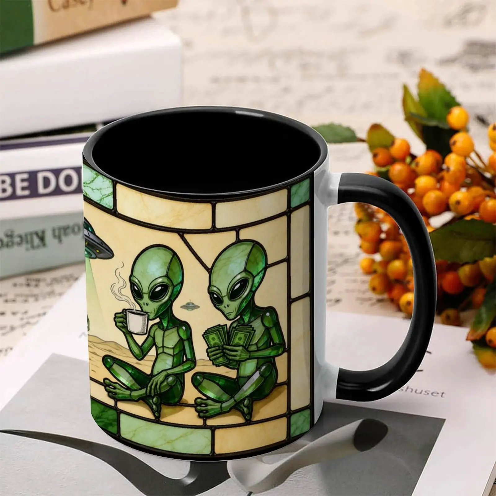 Funny Alien Stained Glass UFO Mug, Alien Lover Gift, Weird Unique Coffee Cup, Sci Fi Gift For Him, Alien Obsessed Gift, Space Lover Mug Jeremy