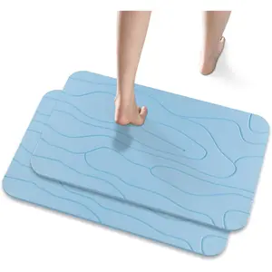 2 Pack Diatomaceous Earth Shower Mat, Stone Bath Mat, Nonslip Absorbent Fast-Drying Hard Bath Mat for Shower, 23.62 x 15.35 inch, Bule Pattern