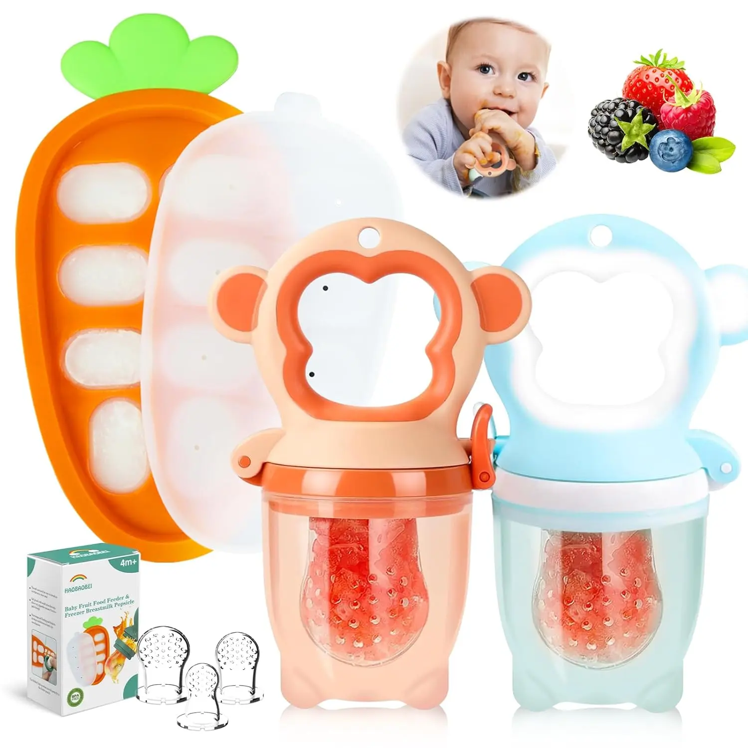 Tray Teether + Feeder Combo - Monkey Blue Orange