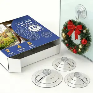 Suction Cup Hooks for Glass Window, 14 Packs Combo -8 Small 4 Medium 2 Large, Wreath Hangers for Glass Front Door, Window Suction Cups with Hooks - Removable Mini Small Suction Cups