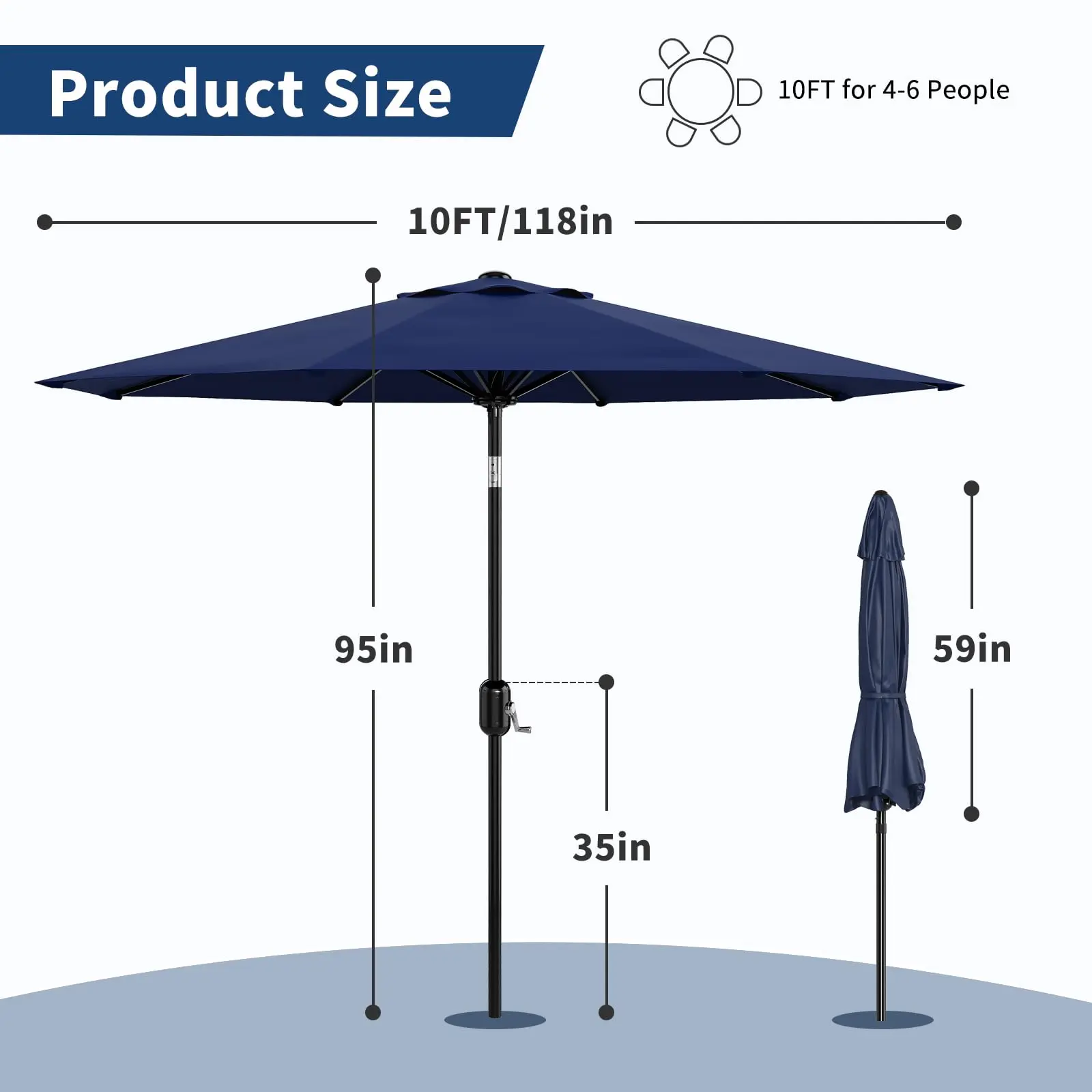 10FT Patio Umbrella with Easy Crank Lift & Push-Button Tilt, 8 Reinforced Ribs, Superior UV 10FT Patio Umbrella with Easy Crank Lift & Push-Button Tilt, 8 Reinforced Ribs, Superior UV