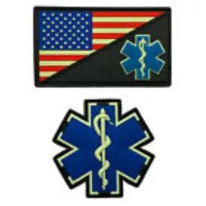EMT USA Flag Medic EMS Paramedic Patch (2PC Bundle - 3D-PVC Rubber -Glow Dark)