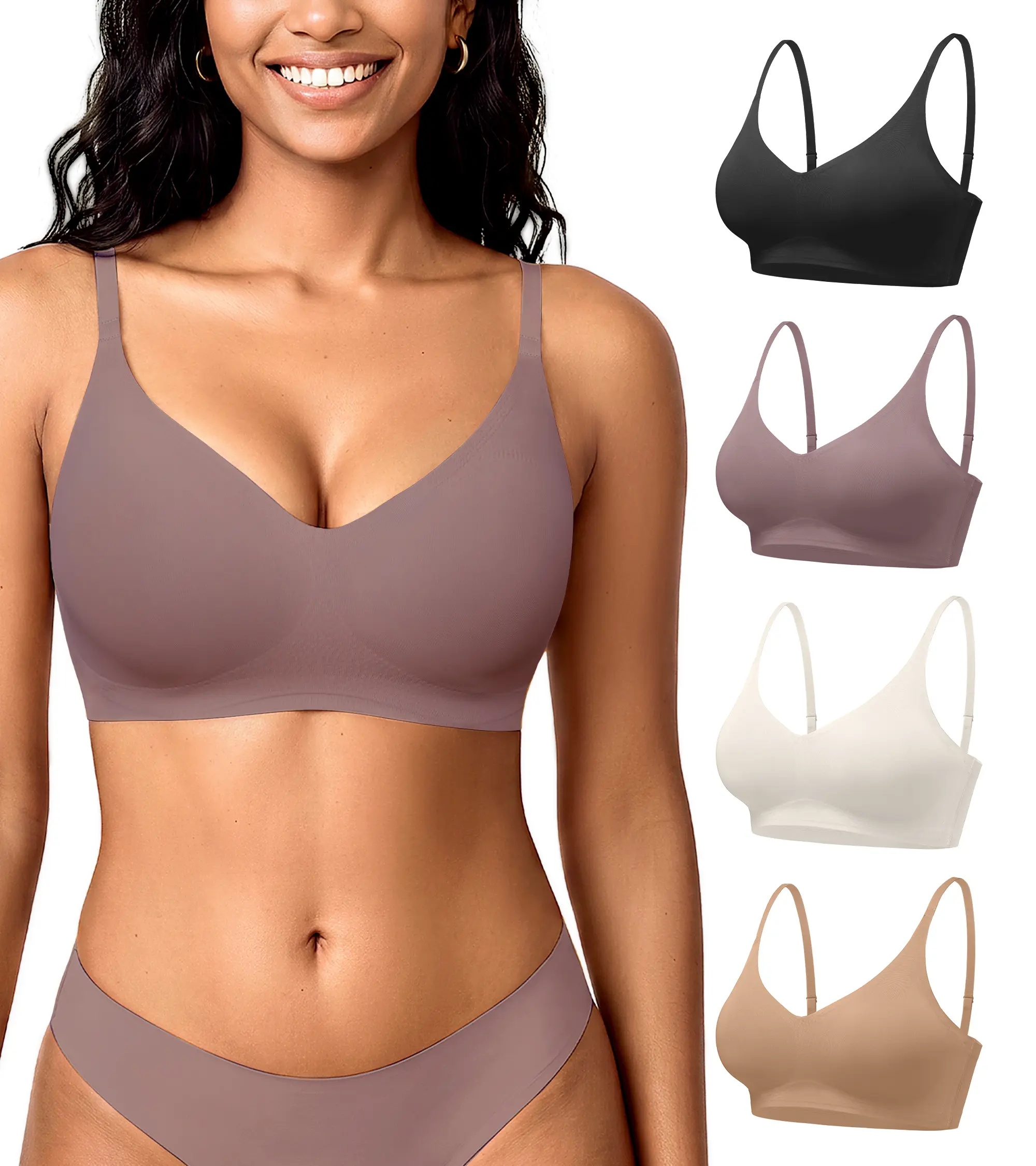 Deangelmon Women's XS Soft Breathable Stretchy Bralette - Seamless V-Neck Wireless Basic Bra with Removable Pads, Adjustable Straps, Lightweight Fabric, Comfortable Preppy Sweet Fit for Sleep, Lounge, Everyday Use