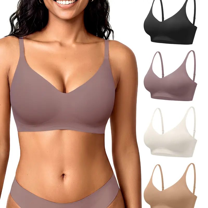 Deangelmon Women's XS Elegant Retro Seamless V-Neck Wireless Bralette - Soft, Breathable, Stretchy, Lightweight Fabric, 3/4 Coverage, Removable Padded Cups, Adjustable Straps, Athletic Underwear for Halloween, New Year, Everyday Use,sohochic