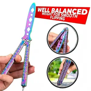 New Version 8-Inch Gorgeous Butterfly Trainer (Blunt & Safe Blade) – Full-Metal Butterfly Training Tool, Sturdy & Comfortable Handles, Well-Balanced Gradient Balisong Trainer for Smooth Flipping