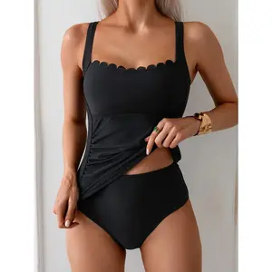 Women's 2026 Trending Modest 2-Piece Swimsuit - Tummy Control, Slimming, Ruffled Neckline & Straps, Bathing Suits for Beach Days Sports & Outdoor Tankinis