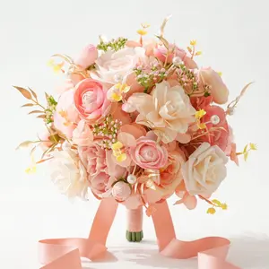 A9003 Bean Paste Artificial Rose Bride Bouquet Romantic Wedding Ceremony Props