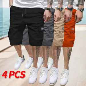 Men’s 4-Pack Cargo Shorts — Multi-Pocket Design, Loose Fit, Non-Elastic, Solid Color Work Shorts — Casual, Relaxed Fit, Suitable for Summer Outfits