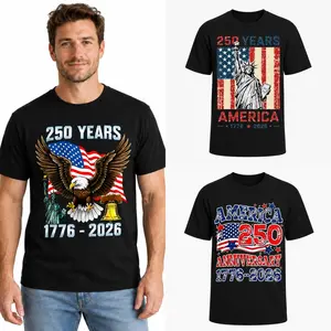 USA 250th Anniversary Front Graphic T-Shirt, 1776-2026 Patriotic American Flag Eagle Statue of Liberty Tee for Men Women, 100% Cotton Crew Neck Short Sleeve, Independence Day Shirt, S-3XL