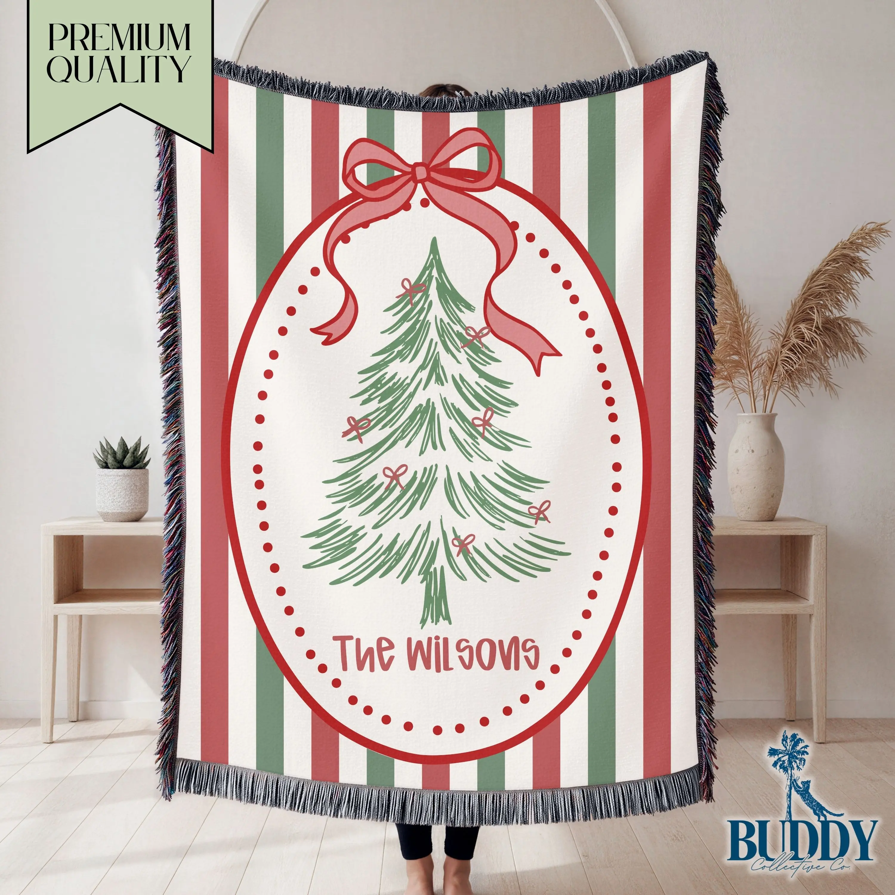 Custom Family Christmas Woven Blanket 100% Cotton