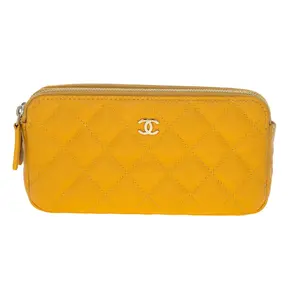 Pre-owned CHANEL Caviar Small Leather Goods Double Zip Wallet On Chain