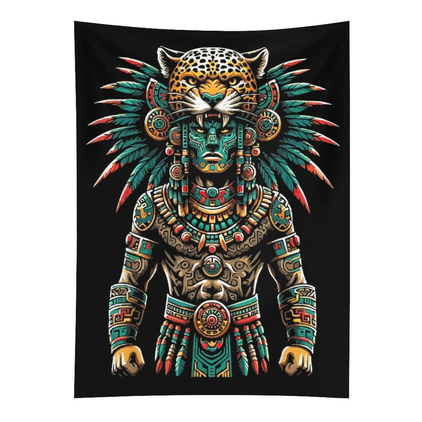 Aztec Jaguar Warrior Wall Tapestry, Mayan Indigenous Culture Wall Hanging, Mexican Bedroom Dorm Decor