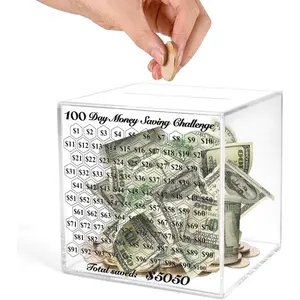 Piggy Bank for Adults, Smash Box for Money, Unbreakable Clear Acrylic Piggy Bank,Must Break to Open,100 Day Money Saving Challenge for Cash Coin, Save $5050