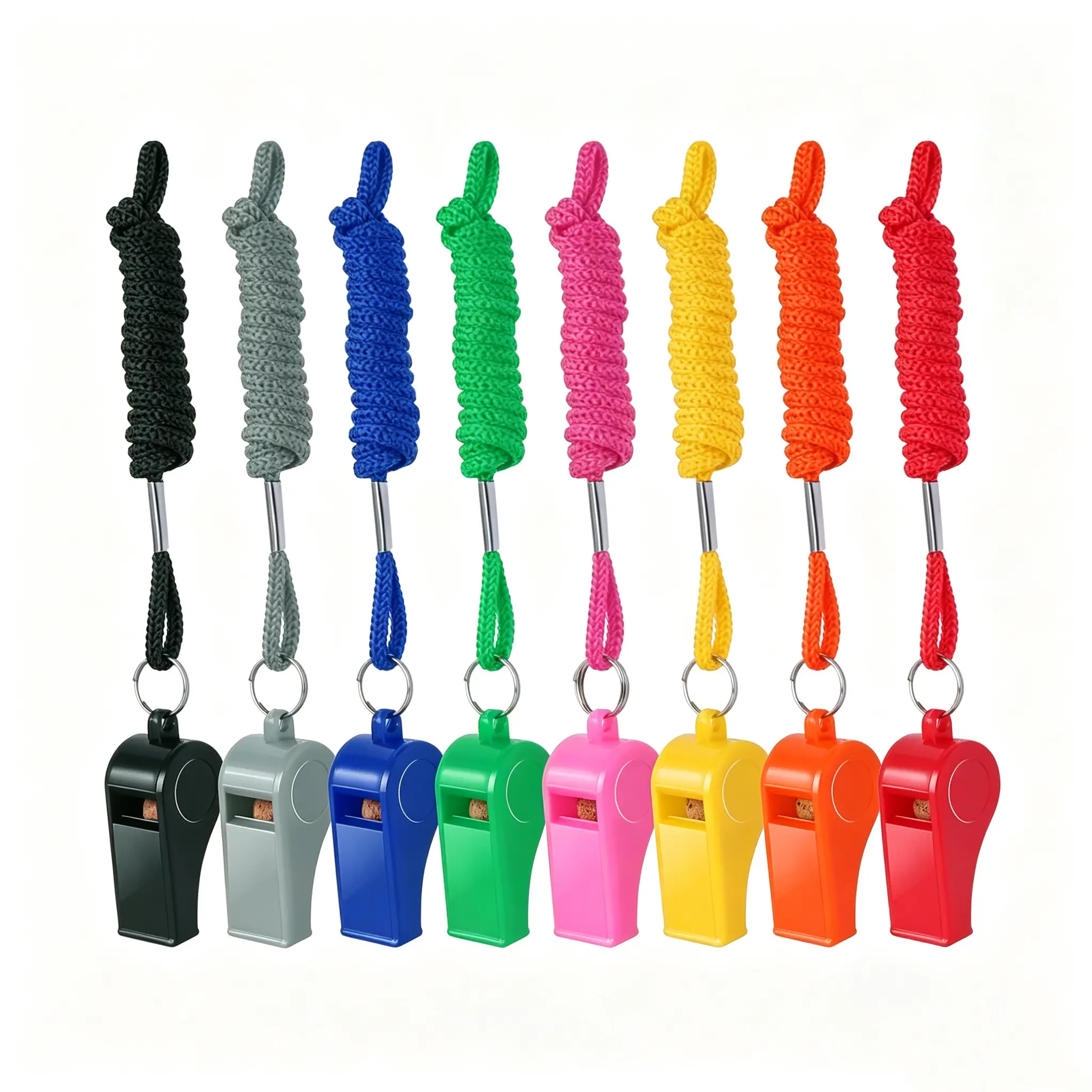 8-Pack Colorful Plastic Whistles with Lanyards - 120dB Loud Sports Whistles for Coaches, Teachers, Emergency Kits & Events