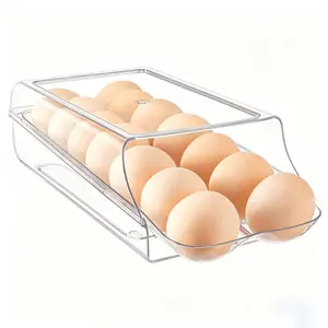 1 Pack Egg Holder for Fridge, Automatic Rolling Egg Container for Refrigerator, Stackable Fridge Organizers and Storage with Lid, Clear Plastic Egg Dispenser & Tray
