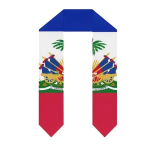Haiti Flag Print Graduation Stole Sash - EastJia Made in USA, 62in International Style Lightweight Reusable Washable Polyester Shawl for Adult International Graduates, Ideal Ceremony Gift & Photo Prop,summervibes