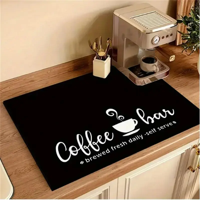 Coffee-Themed Kitchen Mat, Coffee Bar Mat, 1 Count Non-Slip Kitchen Placemat, Absorbent Coffee Machine Mat, Kitchen Decorative Mat for Coffee Maker and Bowl Rack, Coasters, Hot Dish Coasters